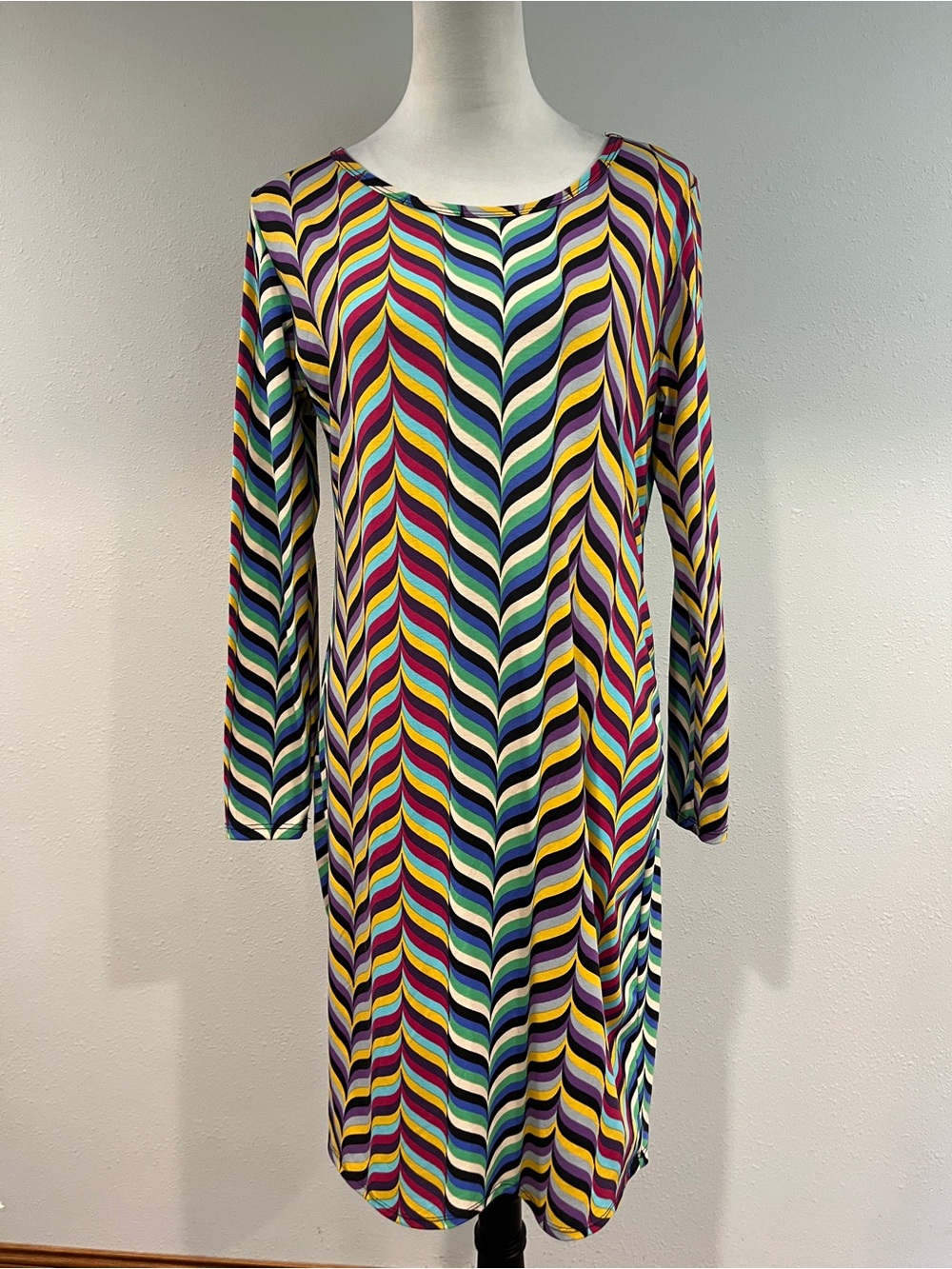 LuLaRoe Multicolor Chevron-Print Long Sleeve Shift Dress